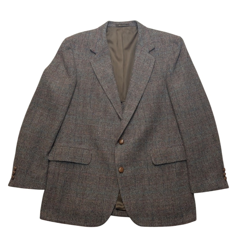 Vintage USA Stanley Blacker Sport Coat Mens L Brown Herringbone Tweed Blazer